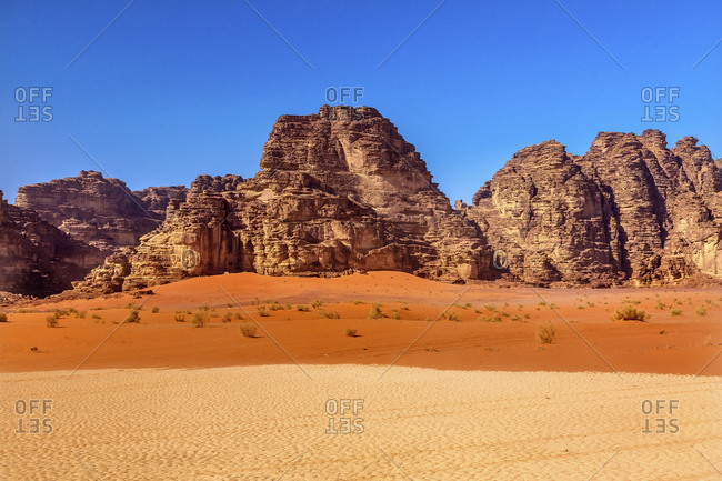 Sand Rock Formation, Wadi Rum, Valley of the Moon, Jordan, Inhabited by humans since prehistoric times