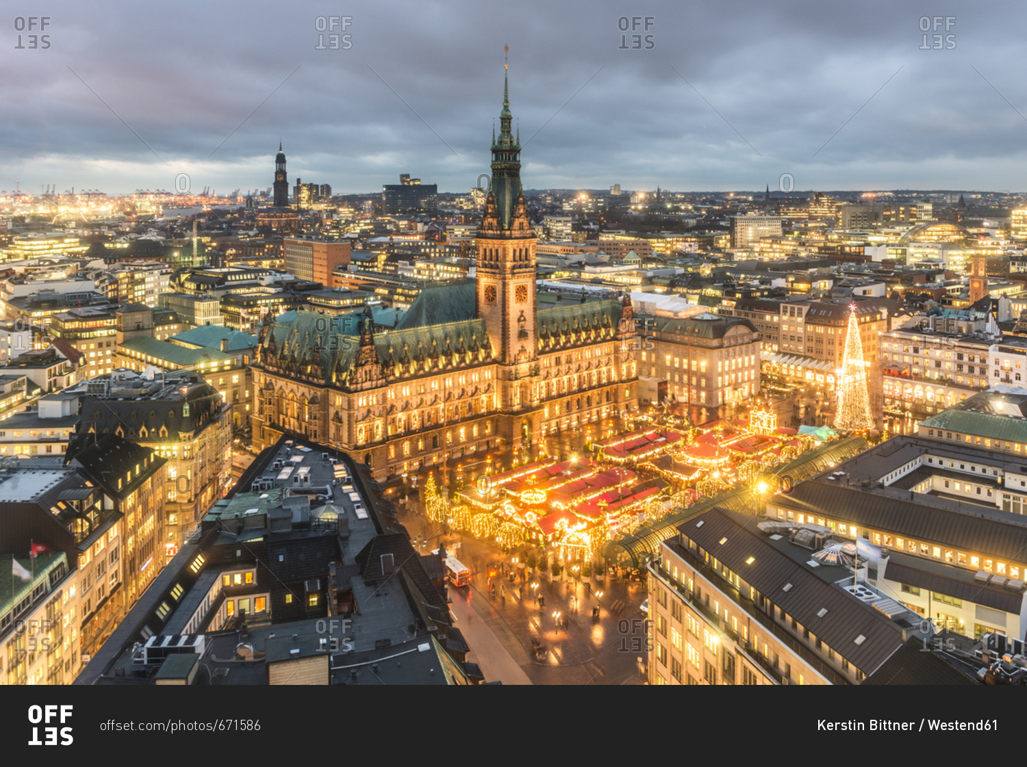 December 14, 2017 Germany Hamburg Christmas market at town hall