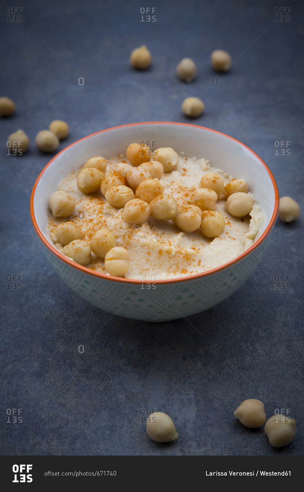 Bowl of Hummus garnished with chick peas