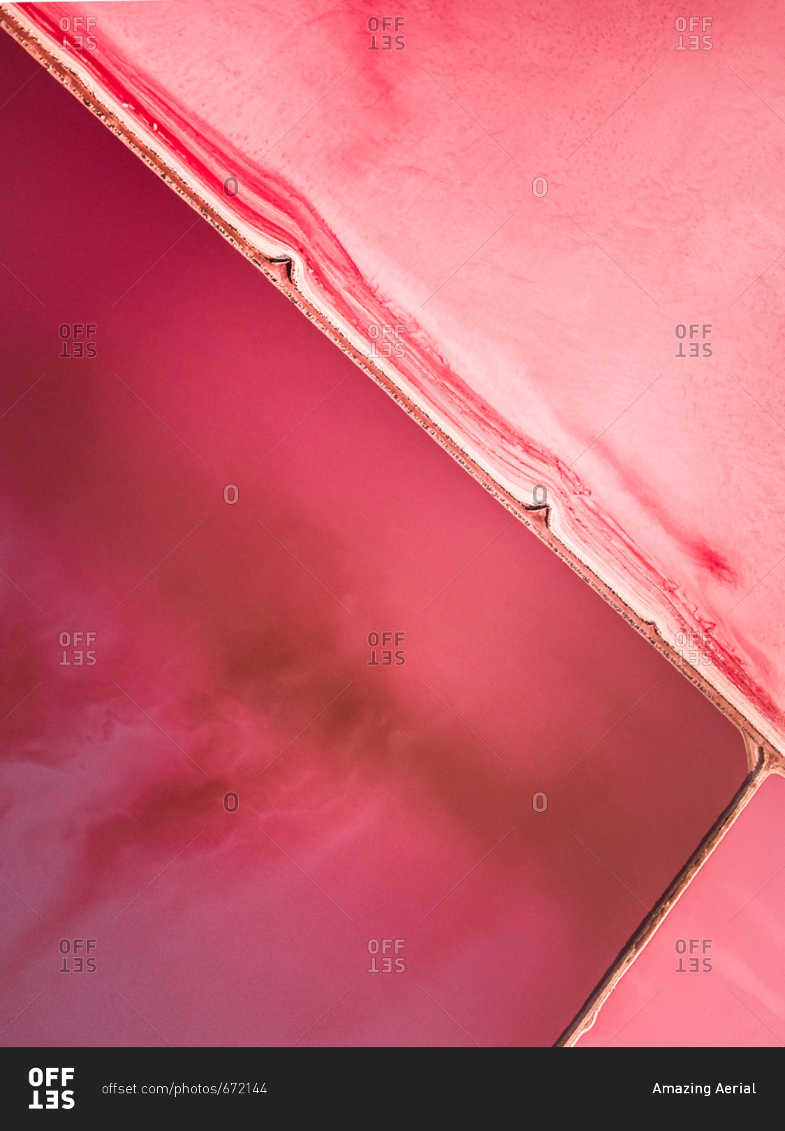 Aerial view of salt beds at pink lake in Yallabatharra, Australia.