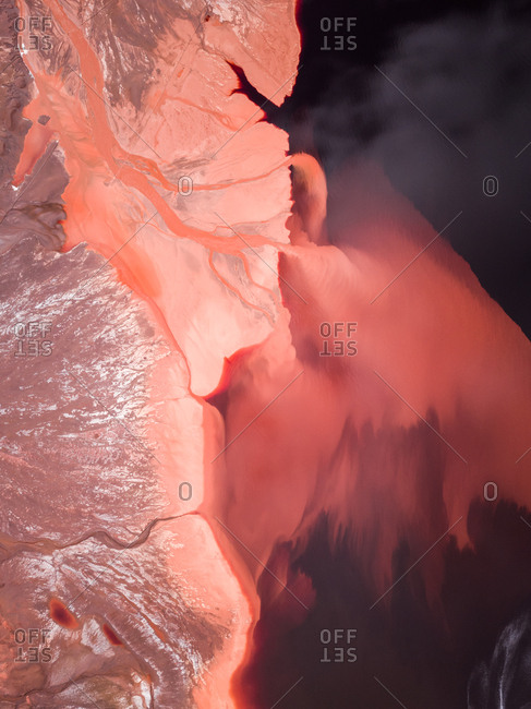 Abstract aerial view of tailings ponds for mining in Western Australia.