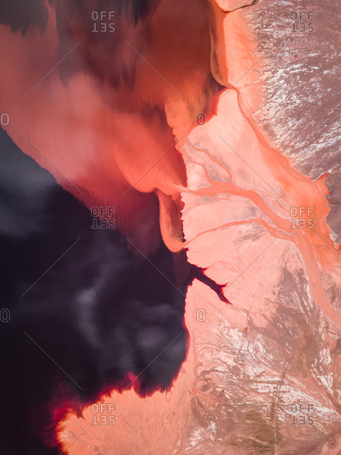 Abstract aerial view of tailings ponds for mining in Western Australia.