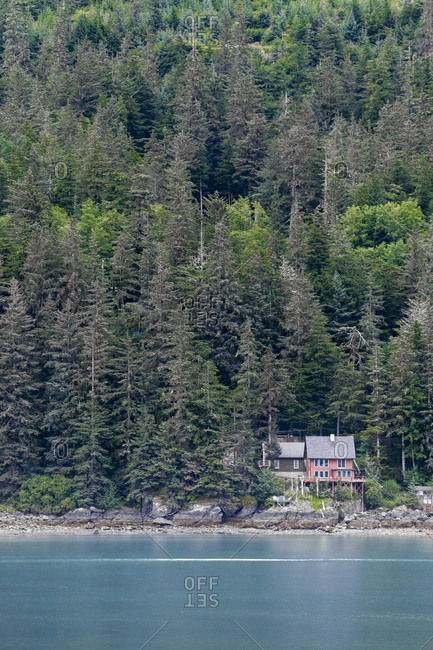 USA- Alaska- Juneau- House and trees near Auke Bay