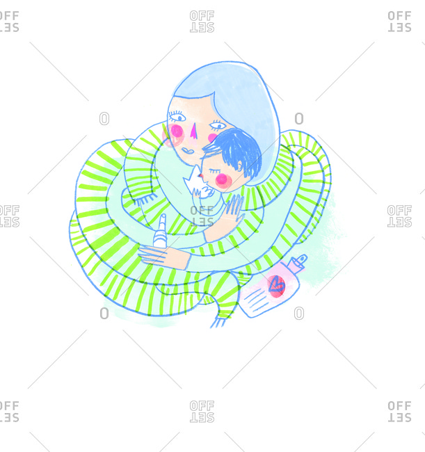 A mother taking care of her ill child