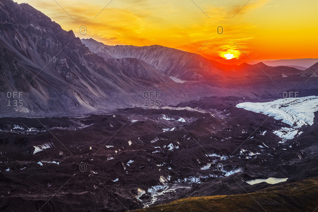 Alaska, United States of America - September 3, 2016: The Sun Sets Over The Muldrow Glacier In Denali National Park In Early Autumn; Alaska, United States Of America