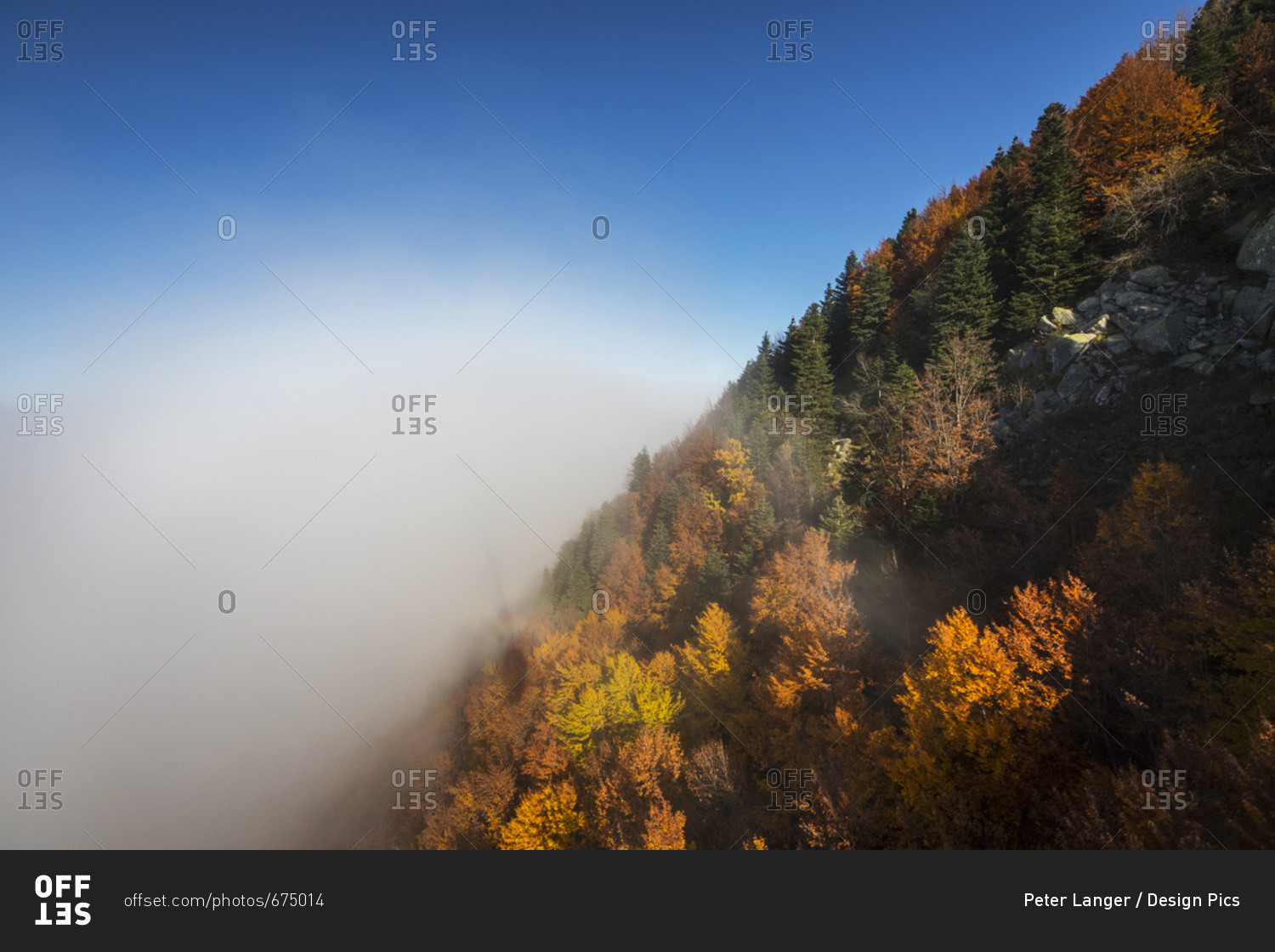 Bursa, Turkey - November 7, 2015: View From The Bursa Uludag Gondola Of Fog Along The Hillside With A Forest In Autumn Colors; Bursa, Turkey