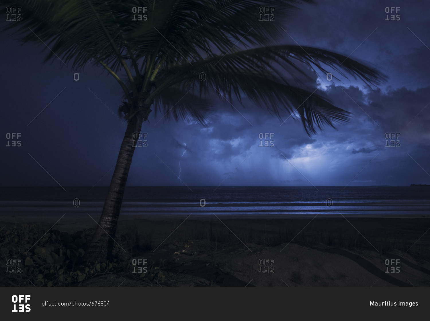 Thunderstorm with lightning over the sea at Coco Beach, Caribbean island Puerto Rico