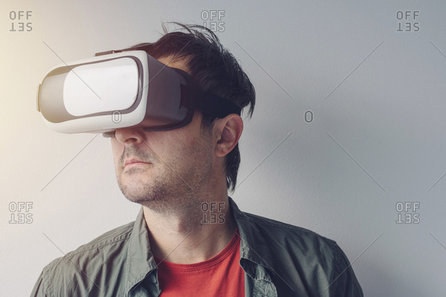 Man with virtual reality goggles.