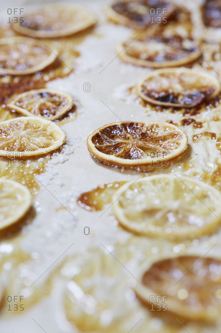 Caramelized lemons on parchment paper