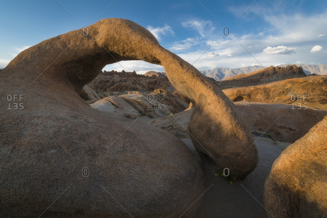 USA, California, Owens Valley, Mobius Arch, Natural arch and other rock formations