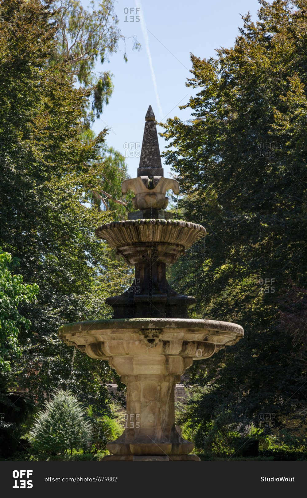 View of a fountain in the botanical gardens of the University of Coimbra