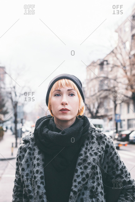 Portrait of a woman wearing a fur coat
