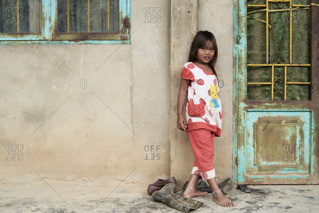 Central Highlands, Vietnam - January 9, 2018: Portrait of minority ethnic girl at village