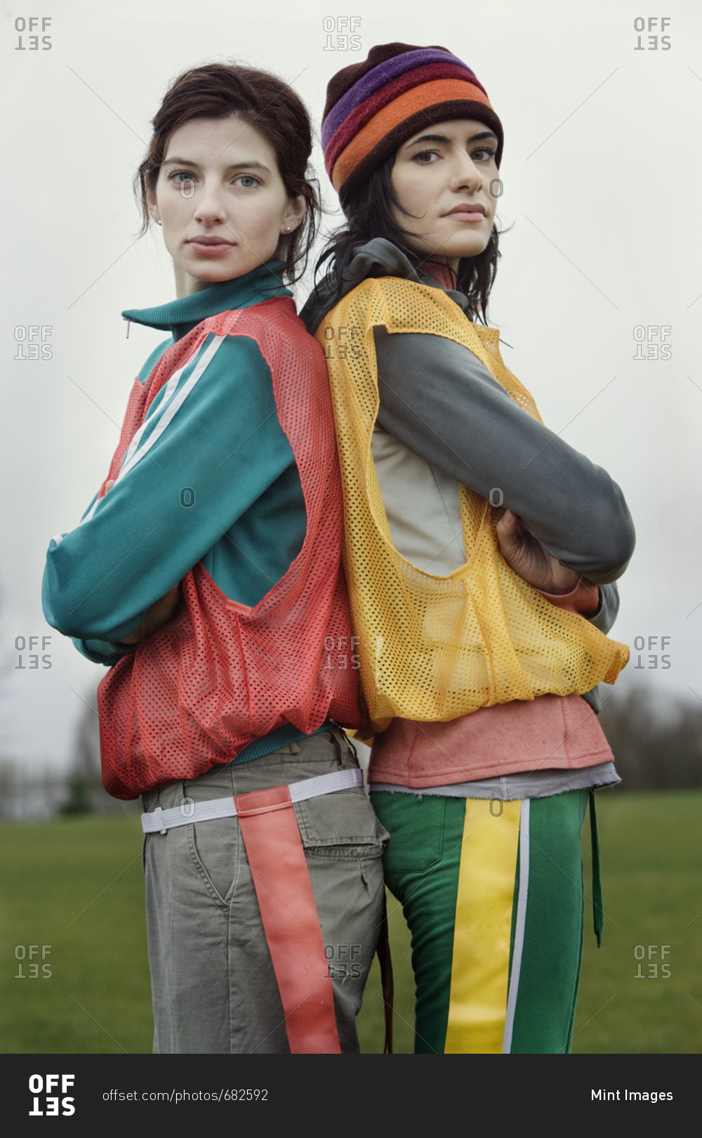 Portrait of two caucasian women who play sports outside in the winter.
