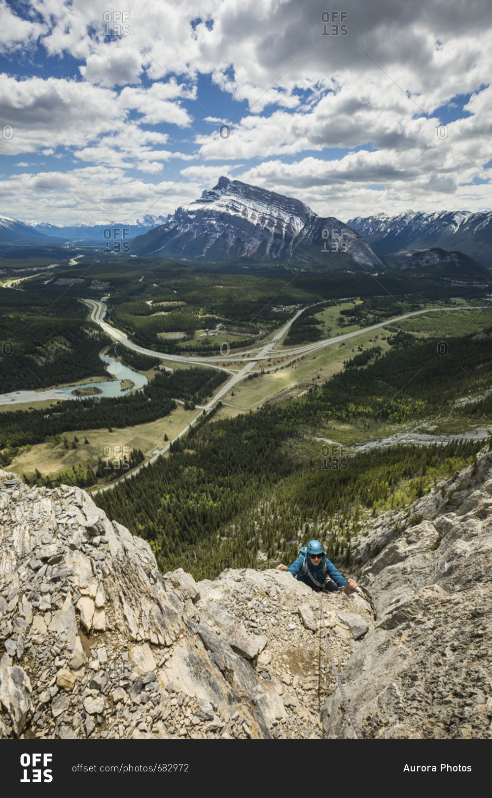 Mountain climber at Mothers Day Buttress, Banff National Park, Alberta, Canada