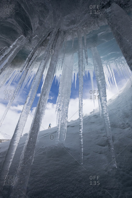 Icicles in Athabasca Glacier ice cave, Alberta, Canada