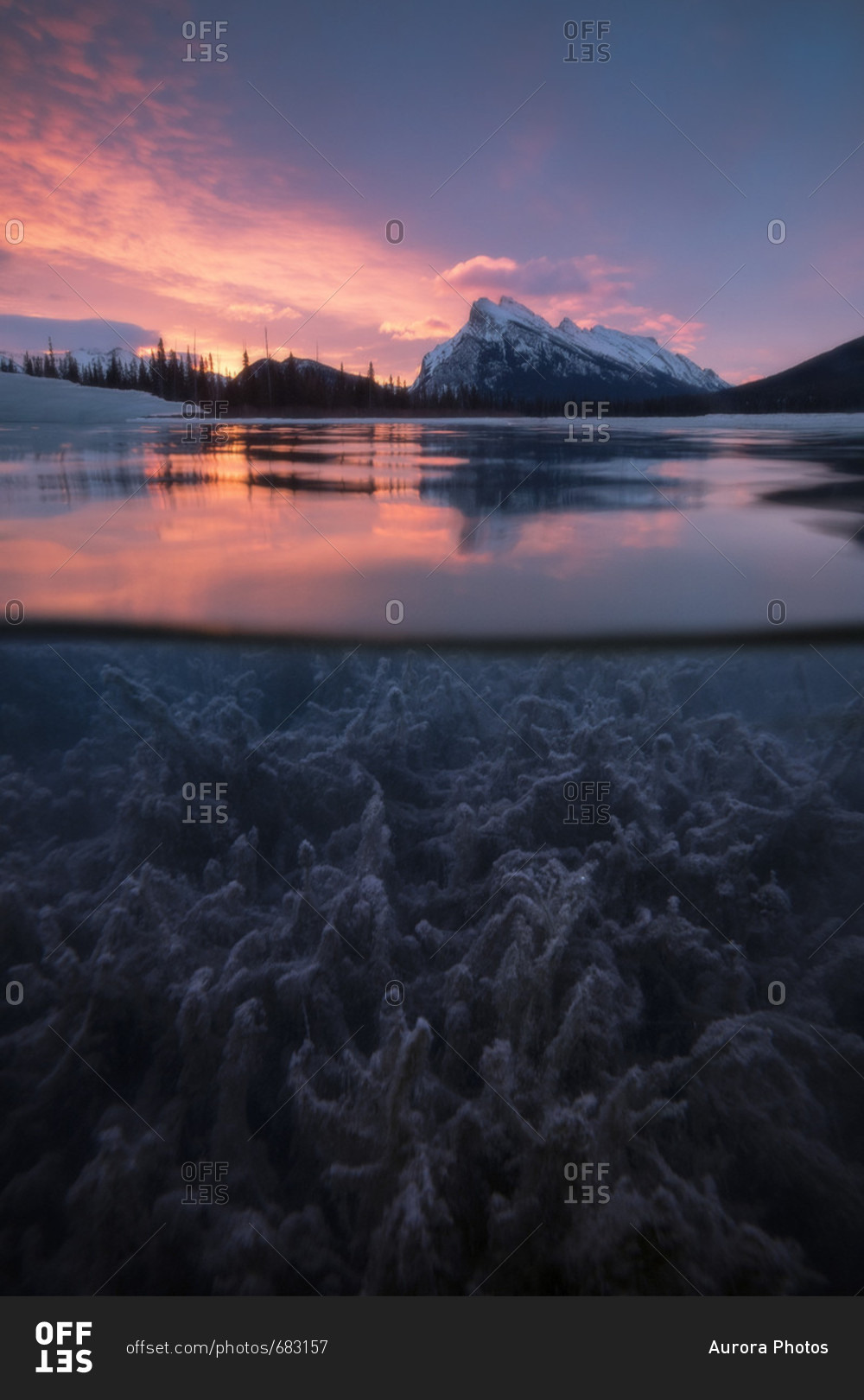 Vermilion Lake in winter at sunrise, Banff National Park, Alberta