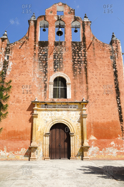 Colorful facade of  church in Valladolid, Mexico