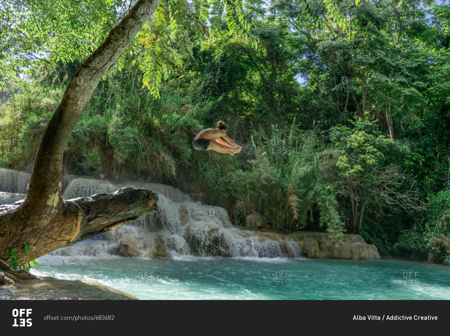 Man jumping to turquoise water