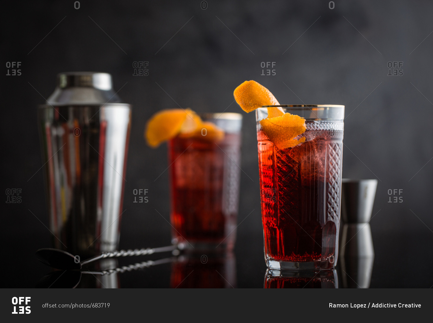 Italian negroni cocktail with Campari, Gin and Vermouth stock photo ...