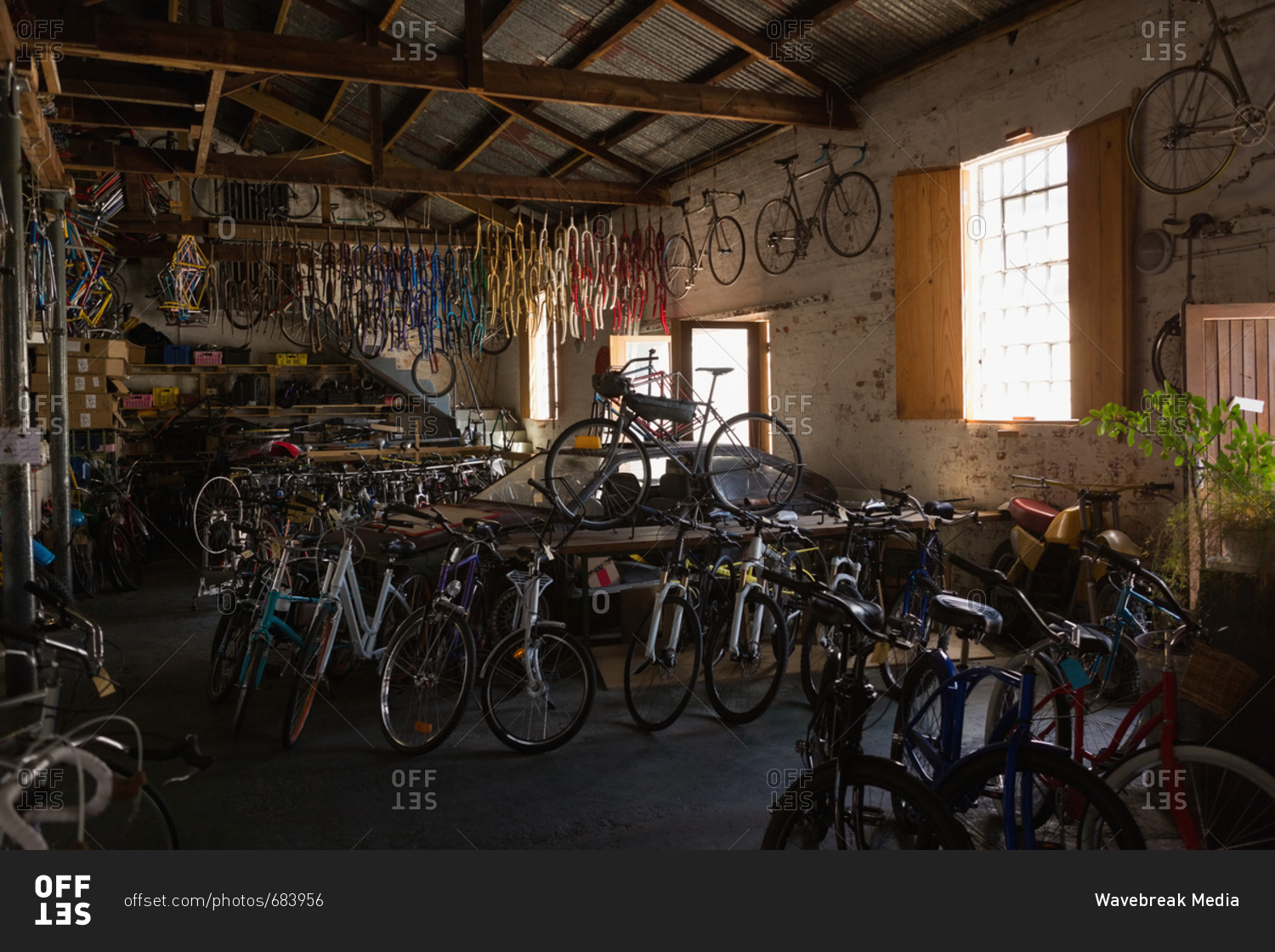Various bicycles in workshop
