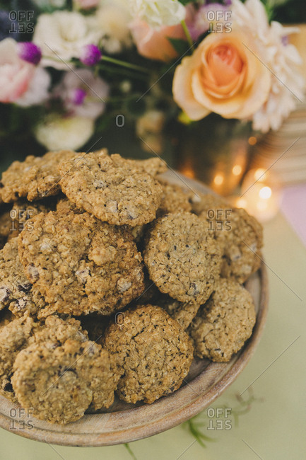 Fresh Baked Cookies On Wedding Reception Dining Table Stock Photo