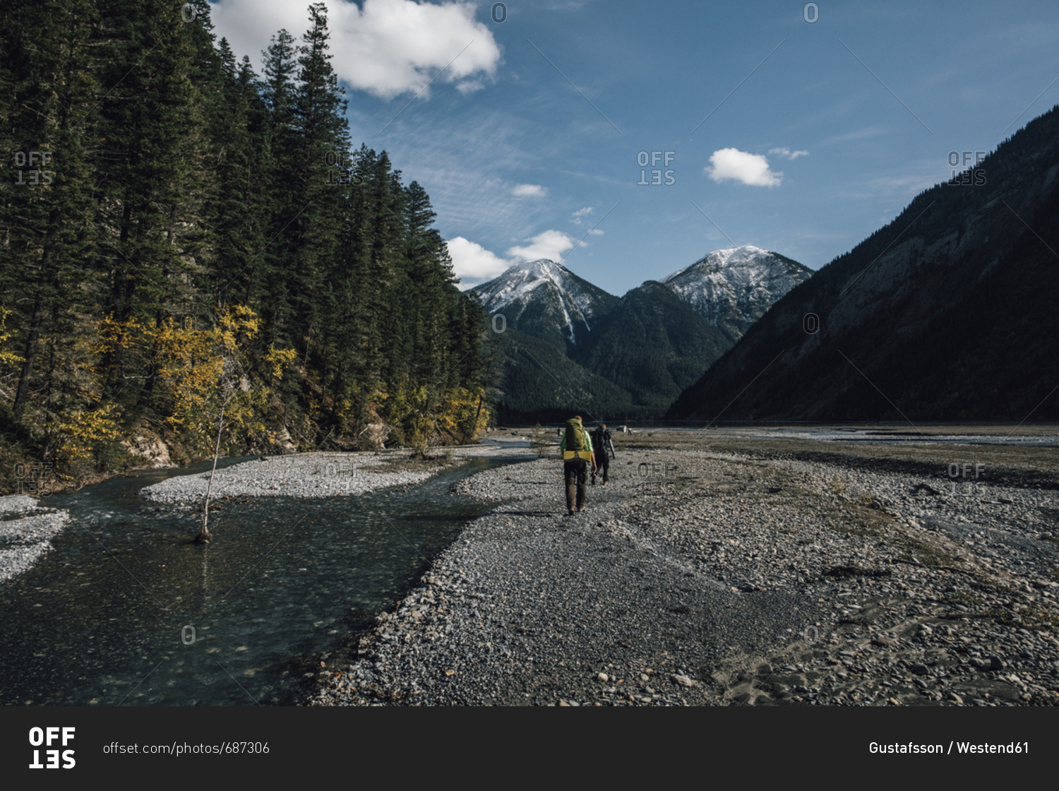 Canada- British Columbia- Mount Robson Provincial Park- two men hiking on Berg Lake Trail