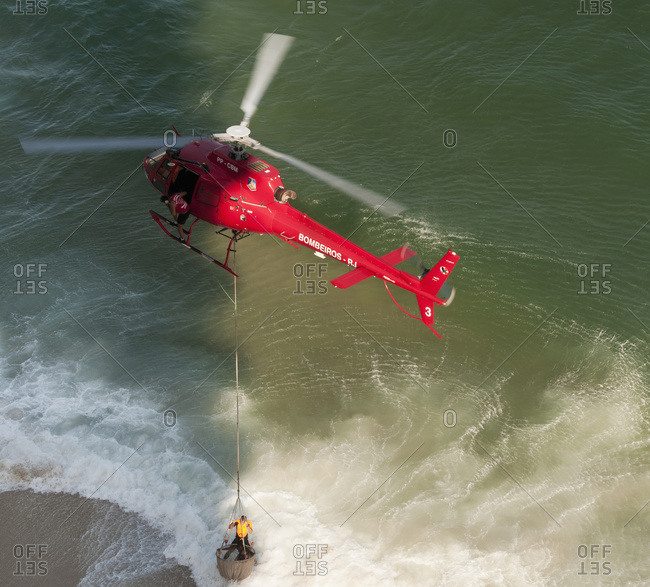 April 6, 2018: Rescue Helicopter, Ipanema Beach; Rio De Janeiro, Brazil