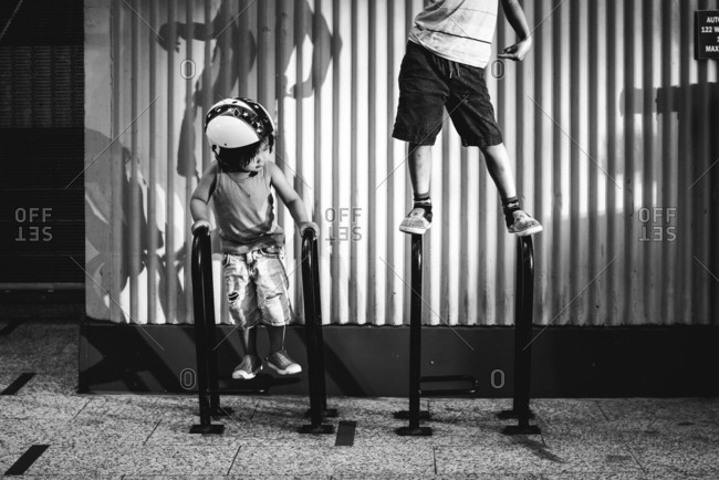 Kids climbing bike racks