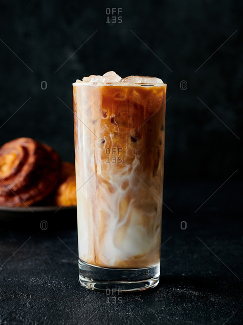 A Glass Of Iced Latte Coffee Stock Photo, Picture and Royalty Free