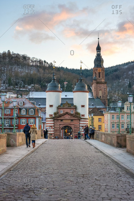 January 5, 2017: Karl Theodor Bridge (German: Karl-Theodor-Brucke), commonly known as the Old Bridge (German: Alte Brucke), is a stone bridge in Heidelberg, crossing the Neckar River. It connects the Old City with the eastern part of the Neuenheim district of the city on the opposite bank. The current bridge, made of Neckar Valley Sandstone and the ninth built on the site, was constructed in 1788 by Elector Charles Theodore, and is one of the best-known and amazing landmarks and tourist destinations in the history of Heidelberg, Baden-Wurttemberg, Germany