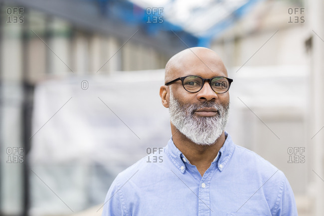 Portrait of smiling businessman with beard wearing glasses