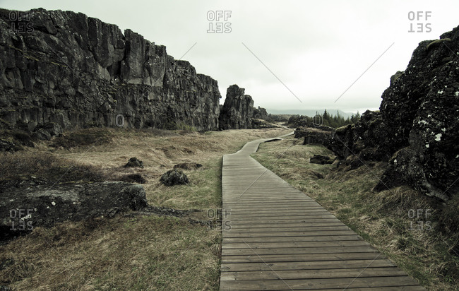 Iceland- Thingvellir National Park- Thingvellir rift zone- wooden walkway