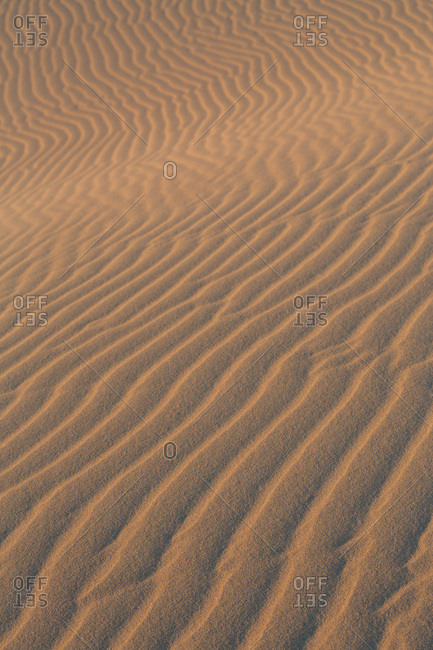 Sand textures on the dramatic Dunas de Corralejo in evening light on the volcanic island of Fuerteventura, Canary Islands, Spain, Europe