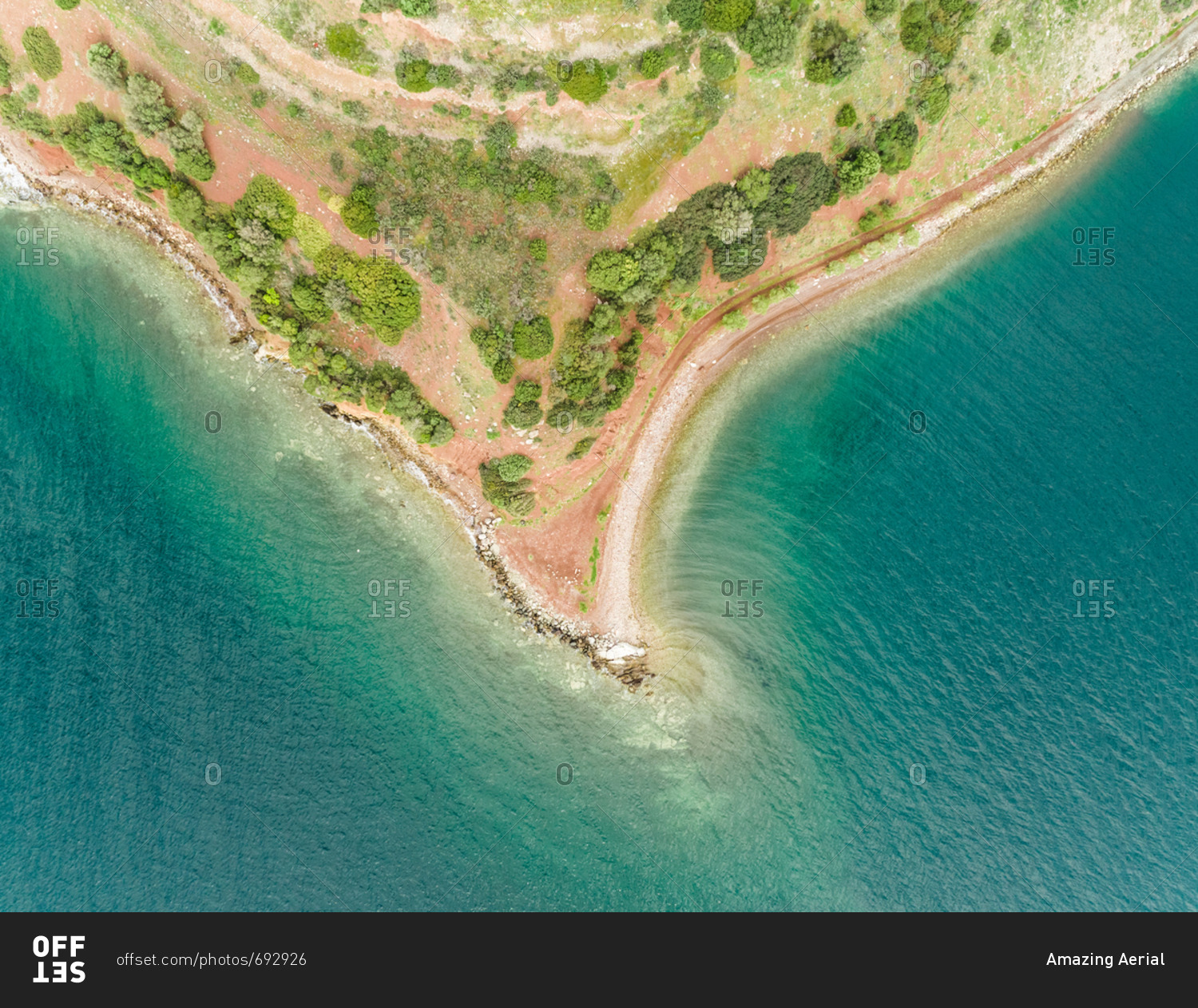Aerial view of the coastline horn and beautiful sea in Fokida, Greece