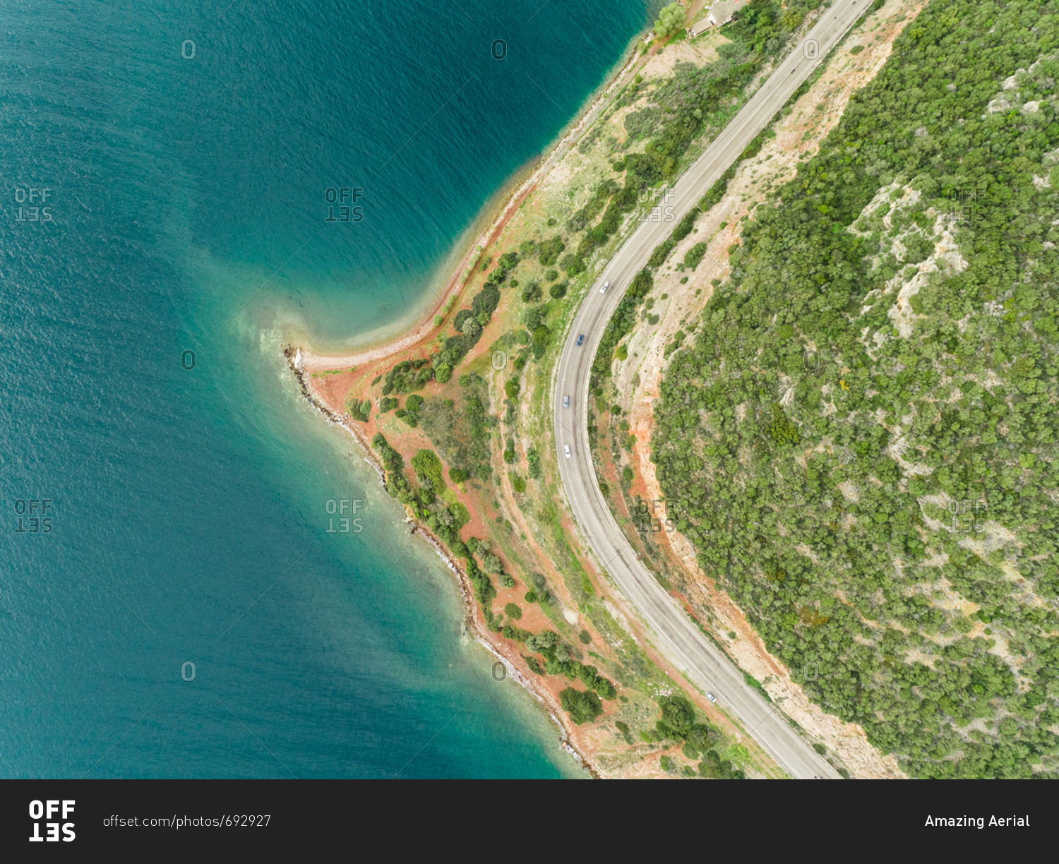 Aerial view of the beautiful coastline and sea in Fokida, Greece