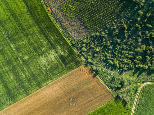 Ariel view of agricultural fields at beautiful Karditsa region in Greece