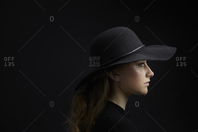 Elegant Sad Girl Profile In The Dark