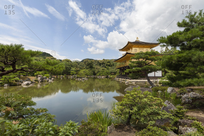 Kinkaku-ji or golden pavilion temple is Japan's most famous leading temples, World Cultural Heritage featuring a shining golden pavilion reflected in a centered lake, kyoto, Japan