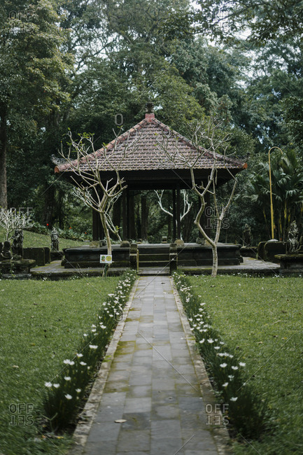 Bali, Indonesia - May 13, 2017: Shelter in a garden in Bali