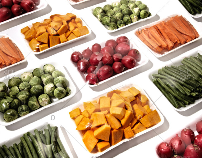 Fresh prepared raw produce in packaging