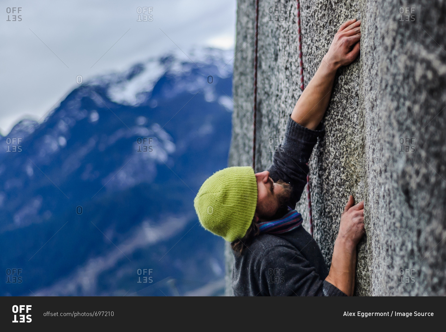 Man trad climbing at The Chief, Squamish, Canada