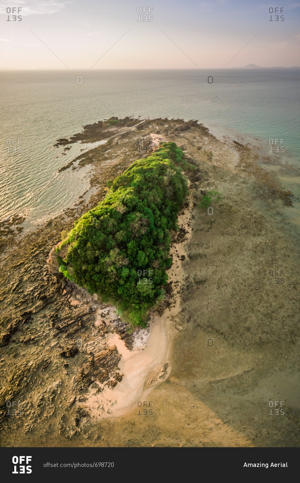 Aerial view of the rocky coast of Koh Lanta island, Thailand.