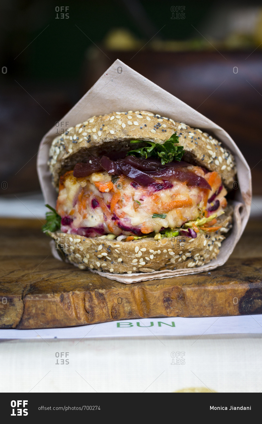 Veggie burger in a stall in borough market, london, england