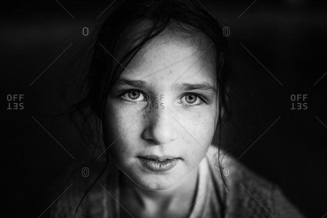 Monochrome portrait of a young girl