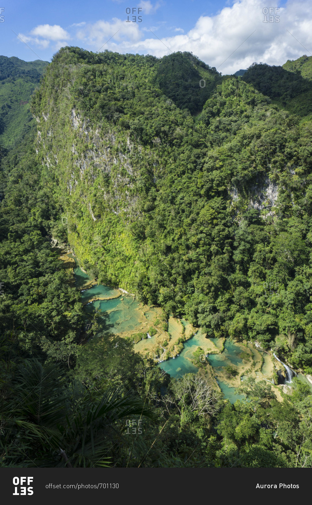 Beautiful natural scenery with aerial view of Semuc Champey, Guatemala ...