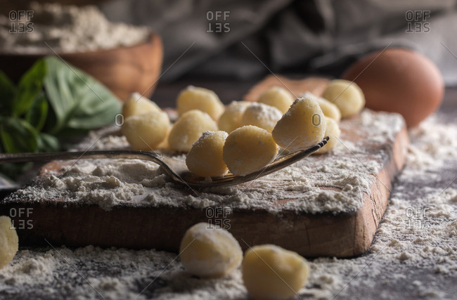 Raw gnocchi, typical Italian made of potato, flour and egg dish