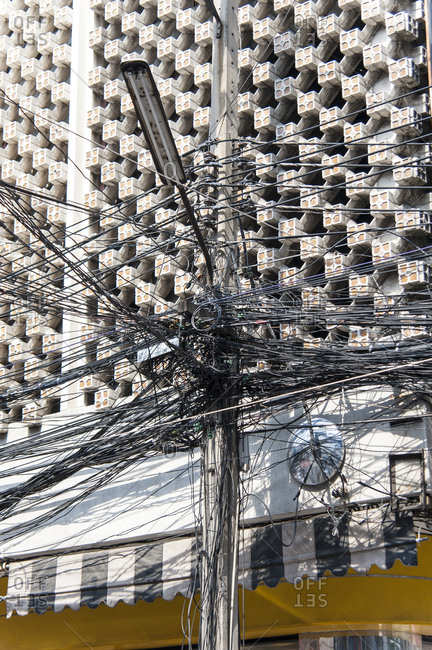 Tangled electric lines in Bangkok, Thailand