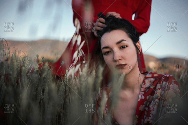 Sensual young models in field