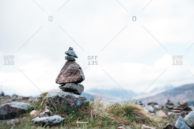 Cairns, piles of rocks in the Scottish Highlands